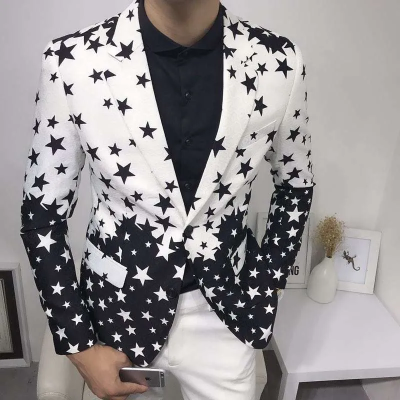 Streetwear Brand Jacket - Star Print Slim Fit Blazers 2026