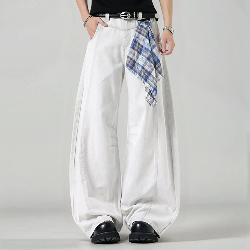 Streetwear Brand Jacket - Men's Loose Wide Leg Plaid Pants