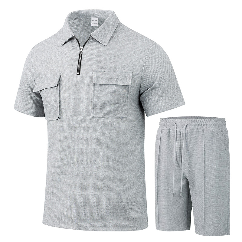 Streetwear Zipper - Summer Men Sports Polo Suit Short