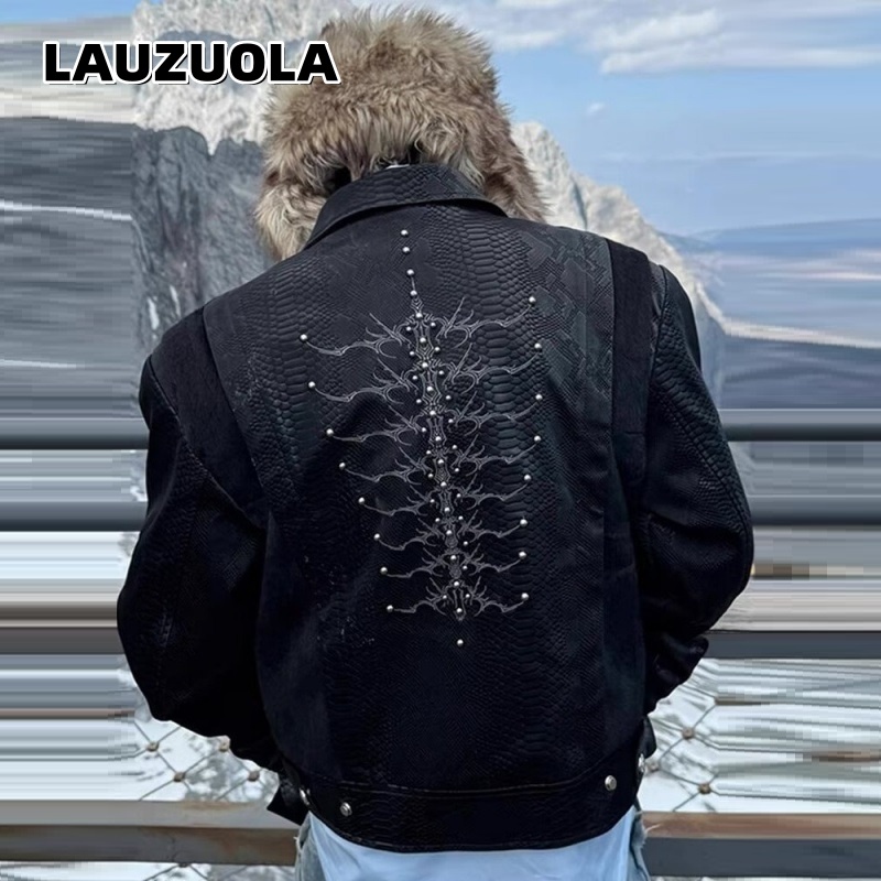 Men Black Snake Embossed Jacke - огляд і ціна Streetwear Zipper
