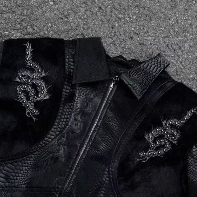 Men Black Snake Embossed Jacke - огляд і ціна Streetwear Zipper