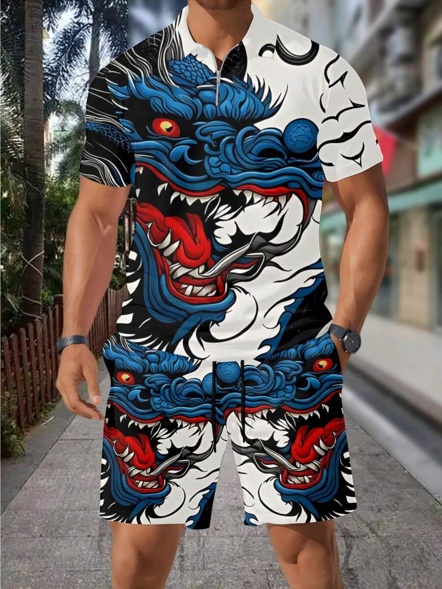 Men's 3D Dragon Print Zipper P - огляд і ціна Streetwear Zipper