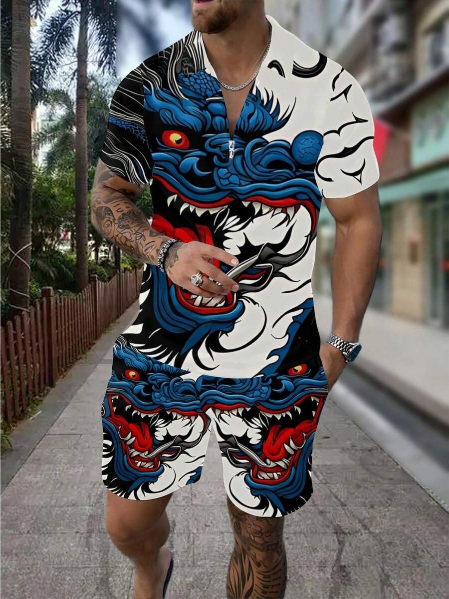 Men's 3D Dragon Print Zipper P - огляд і ціна Streetwear Zipper
